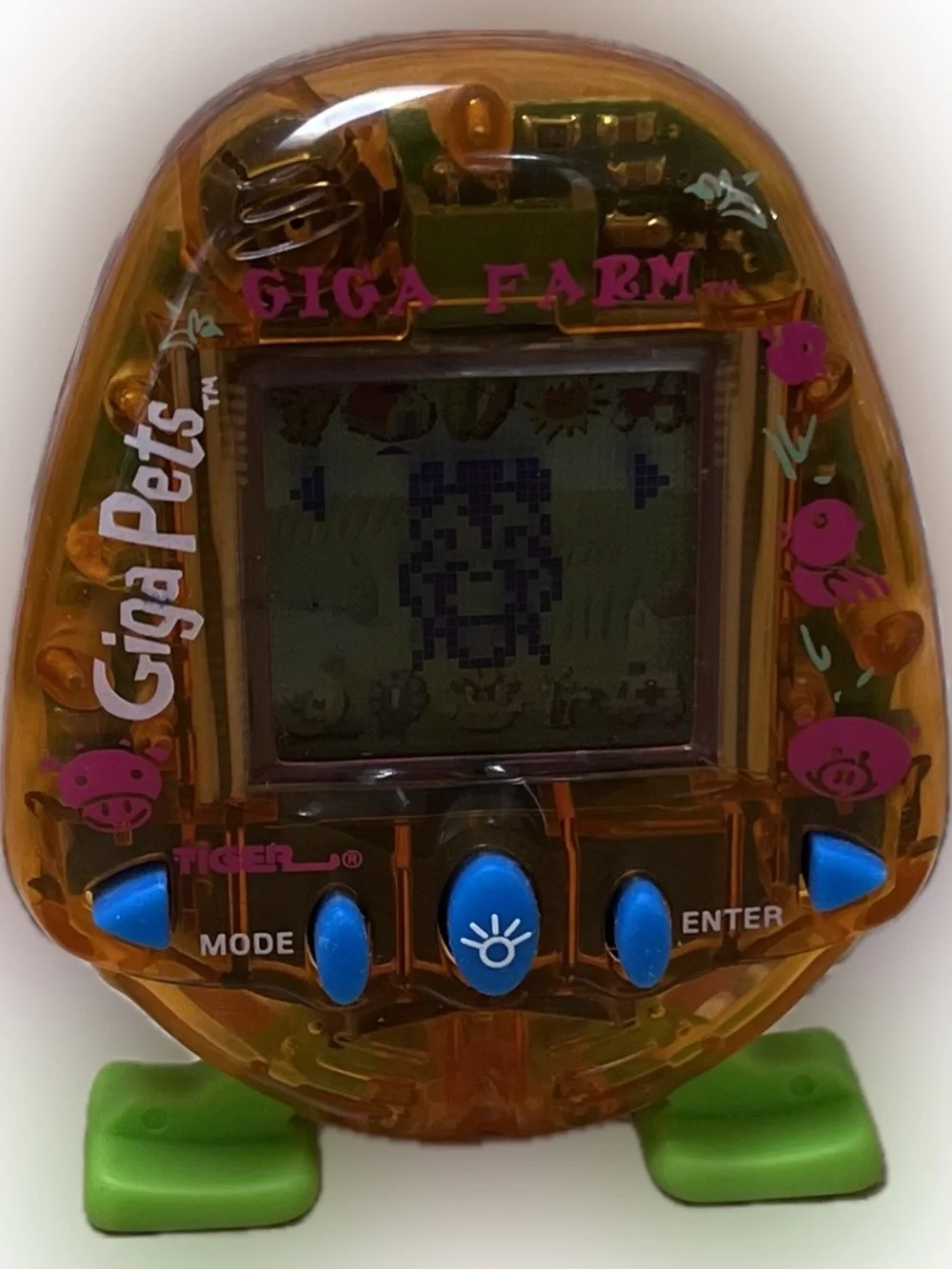 Giga Pets Farm Virtual Pet vintage c1997 translucent orange WORKS